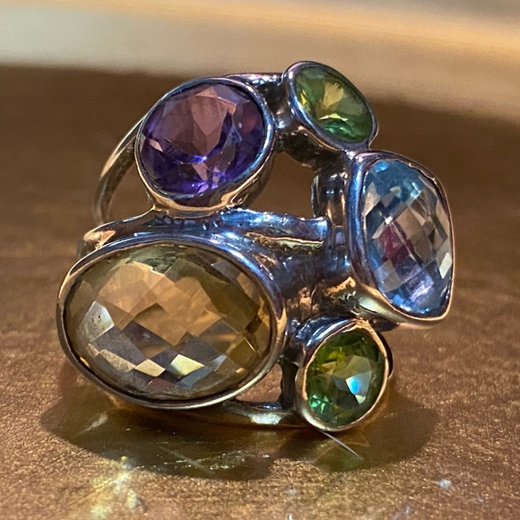 FINAL PRICE Chunky Indonesian Sterling Silver multi gem ring 7.5, stunning! - Picture 5 of 15